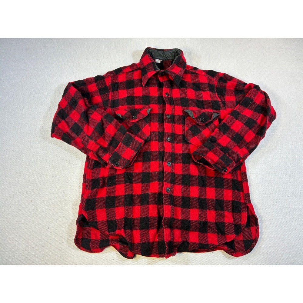 Vintage Red Black Buffalo Plaid Wool Flannel Shirt Men Heavyweight No Tag M or L